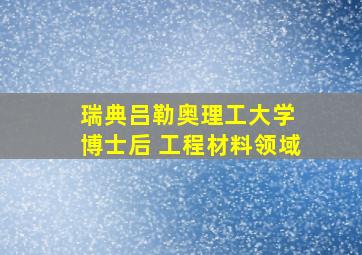 瑞典吕勒奥理工大学 博士后 工程材料领域